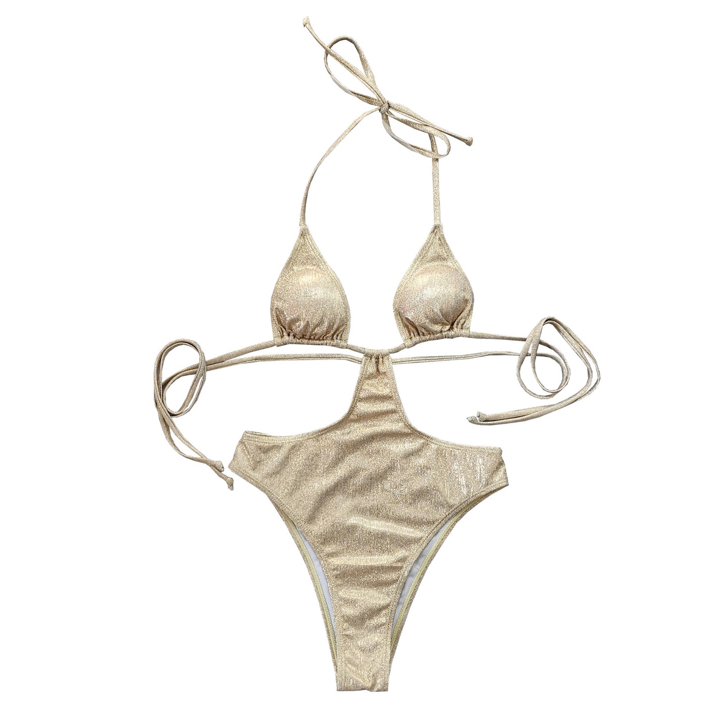 Two-Piece Beach Swimwear Set In Gold Foil Stamped Fabric trendy