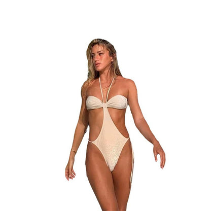 Lace-up One-piece Swimsuit Women's Halter Design Sense legging