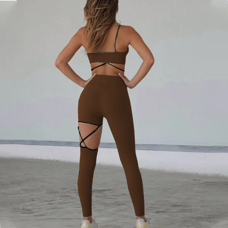 Fitness Tank Top Irregular Strap Pants