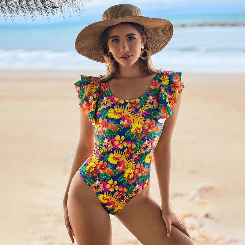 One-piece Swimsuit Female U-shaped Collar Lace Design trendy