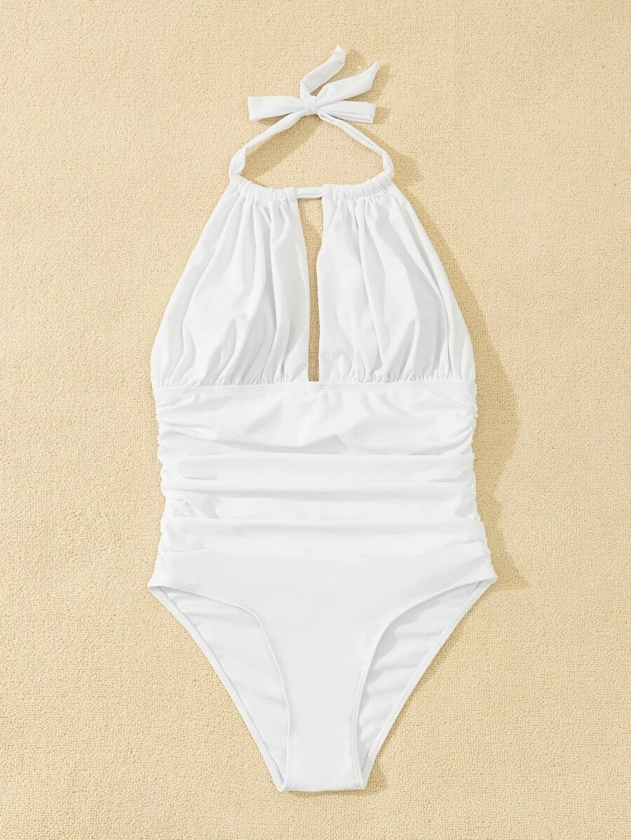 Chic Solid Colour One-Piece Swimsuit for Women