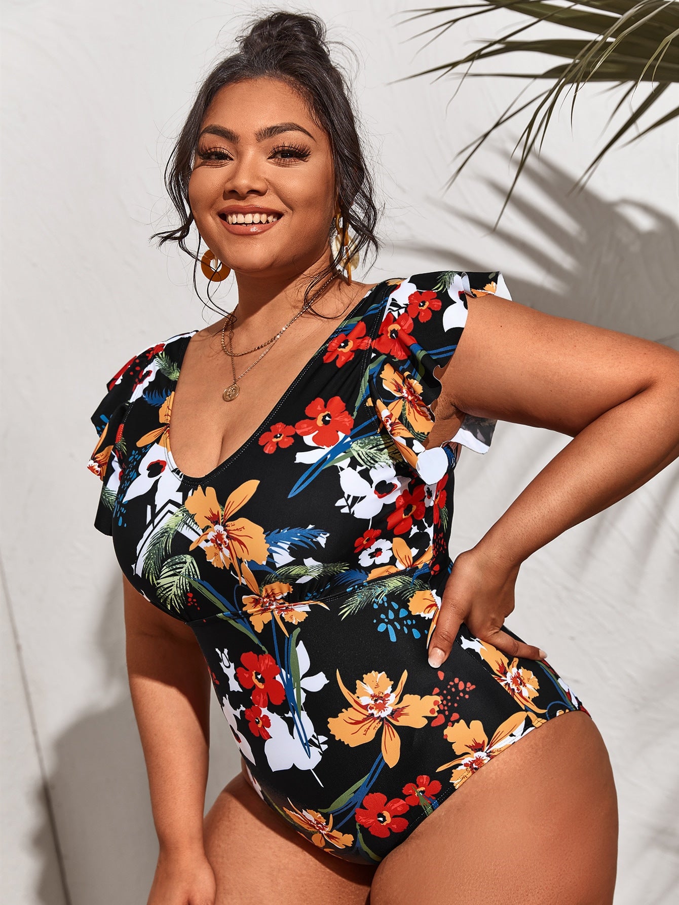 V-neck Bikini High-waisted One-piece Conservative Backless Swimsuit trendy