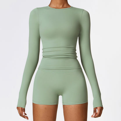 Women's Slim Yoga Suits Long Sleeve Pullover Top And Shorts Fashion Fitness Sports Clothing For Women