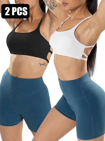2-Pack Strappy Sports Bras for Women - Criss Cross Chic Comfort, Cute & Comfy Wireless Yoga Bras