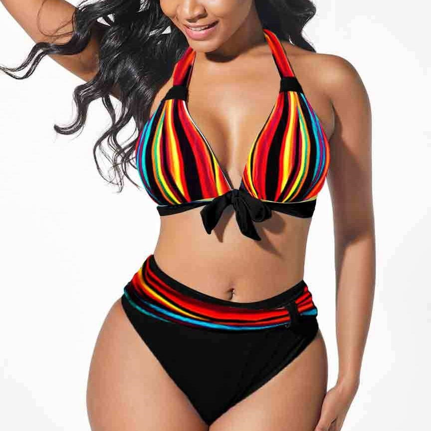 Women's Colorful Printed Plus Size Bikini Swimming Suit trendy