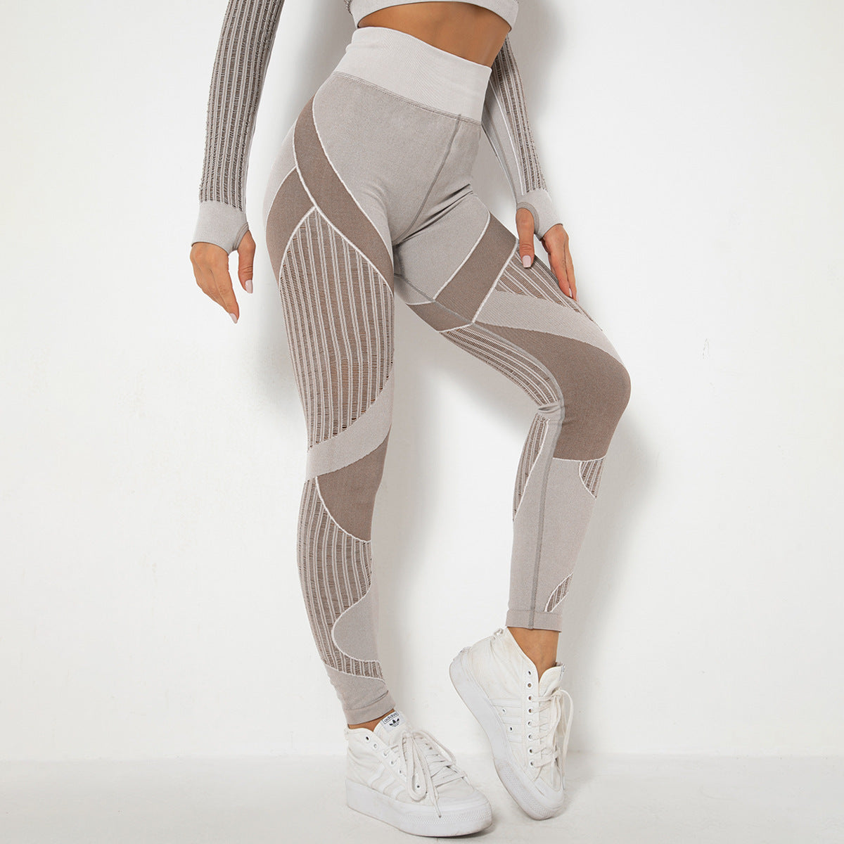 Seamless Mesh Knit Yoga Leggings High-Waist Hip-Lifting Sports Fitness Pants trendy