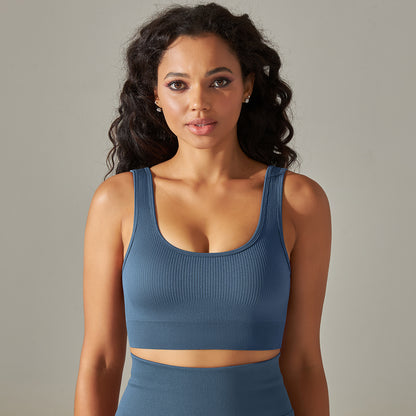 European And American Seamless Knitted Short Solid Color Thread Sports Underwear Running Fitness Yoga Wear
