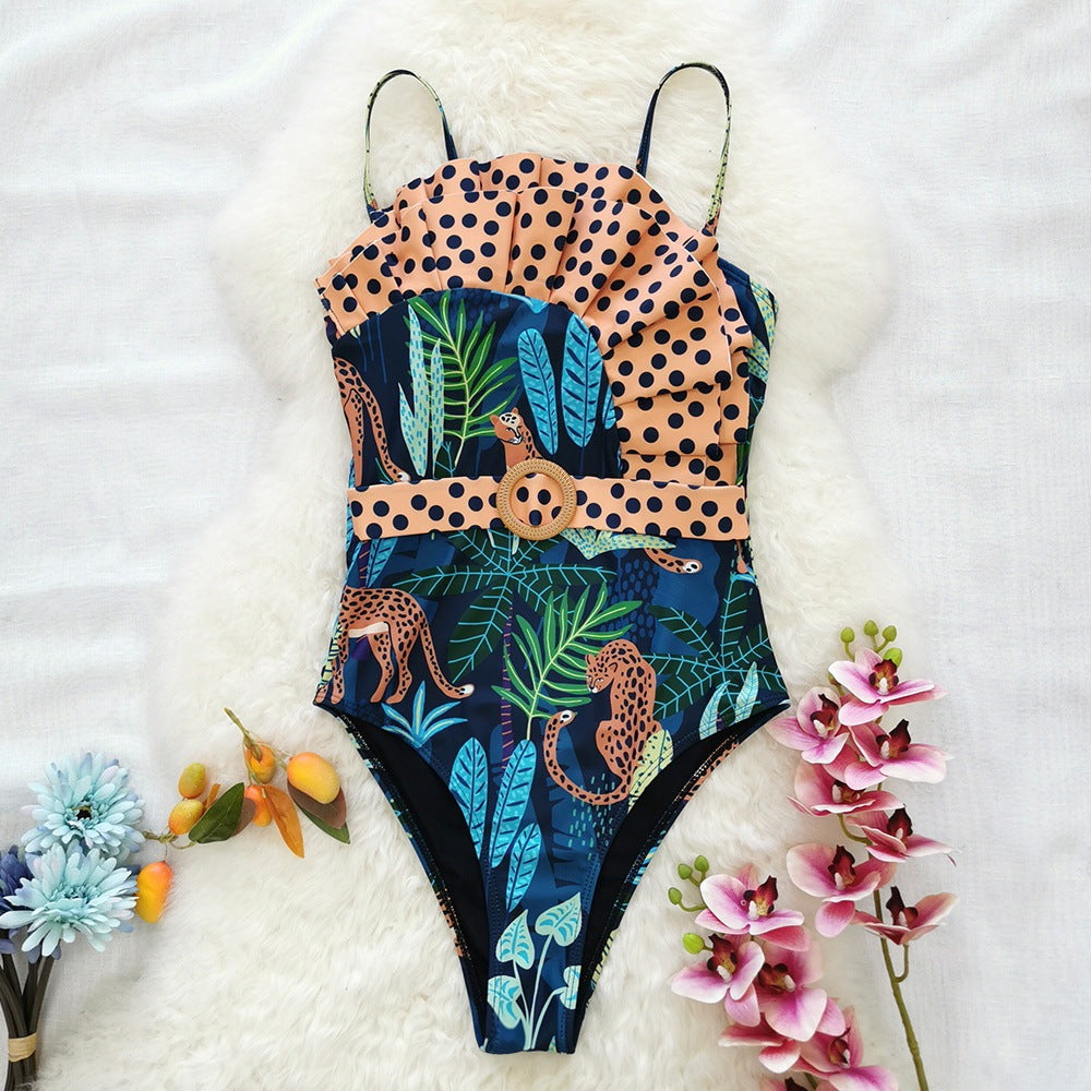 Asymmetrical Ruffle Leopard Print Swimsuit | One-Piece Chic Swimwear