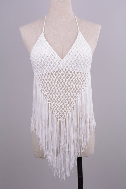 Hand-Woven Beach Hollow Tassel Split Swimsuit Set