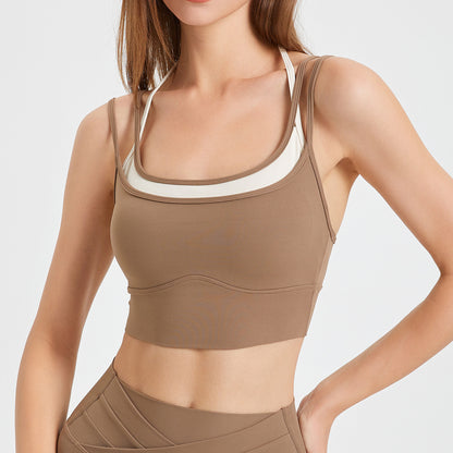 Contrast Colors False-two-piece Quick-drying Sports Bra Beauty Back Fitness trendy