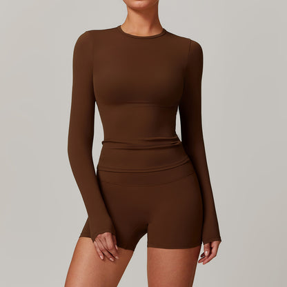 Women's Slim Yoga Suits Long Sleeve Pullover Top And Shorts Fashion Fitness Sports Clothing For Women